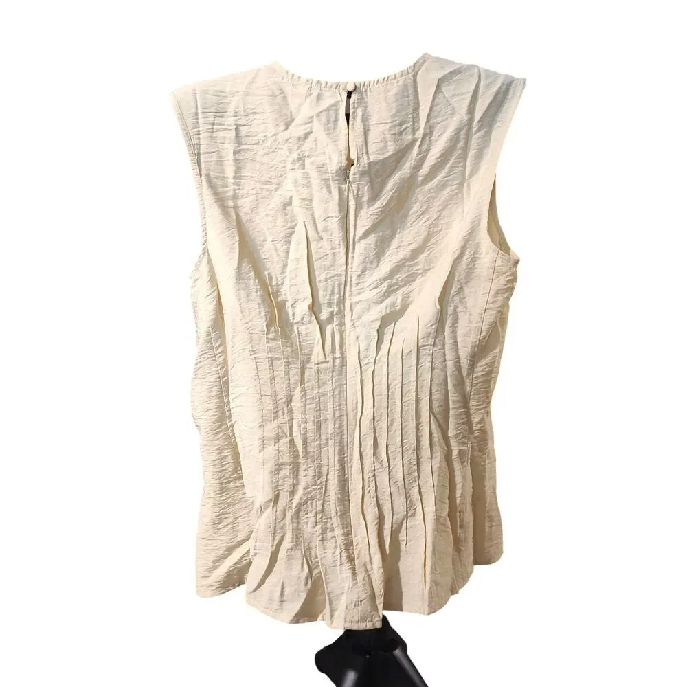 Anthropologie The Della Pleated Waist Shell Top Small Beige Coquette Summer NWT - Picture 2 of 9
